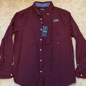 Chaps Men's Burgundy and Black Windowpane Button-Down Shirt, M
